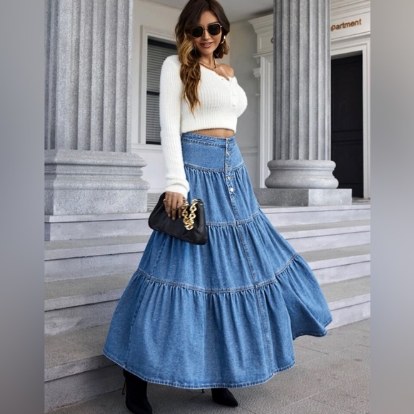 Dresses & Skirts - Denim Tiered Layered Long Skirt